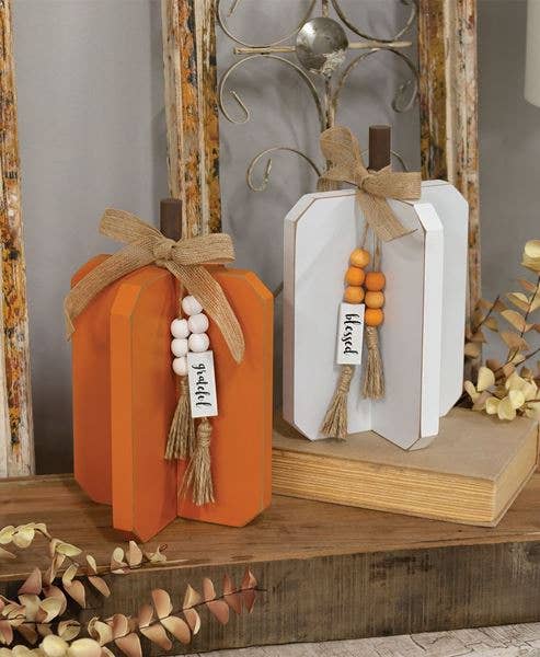 Medium Fall Words Wooden Interlocking White Pumpkin