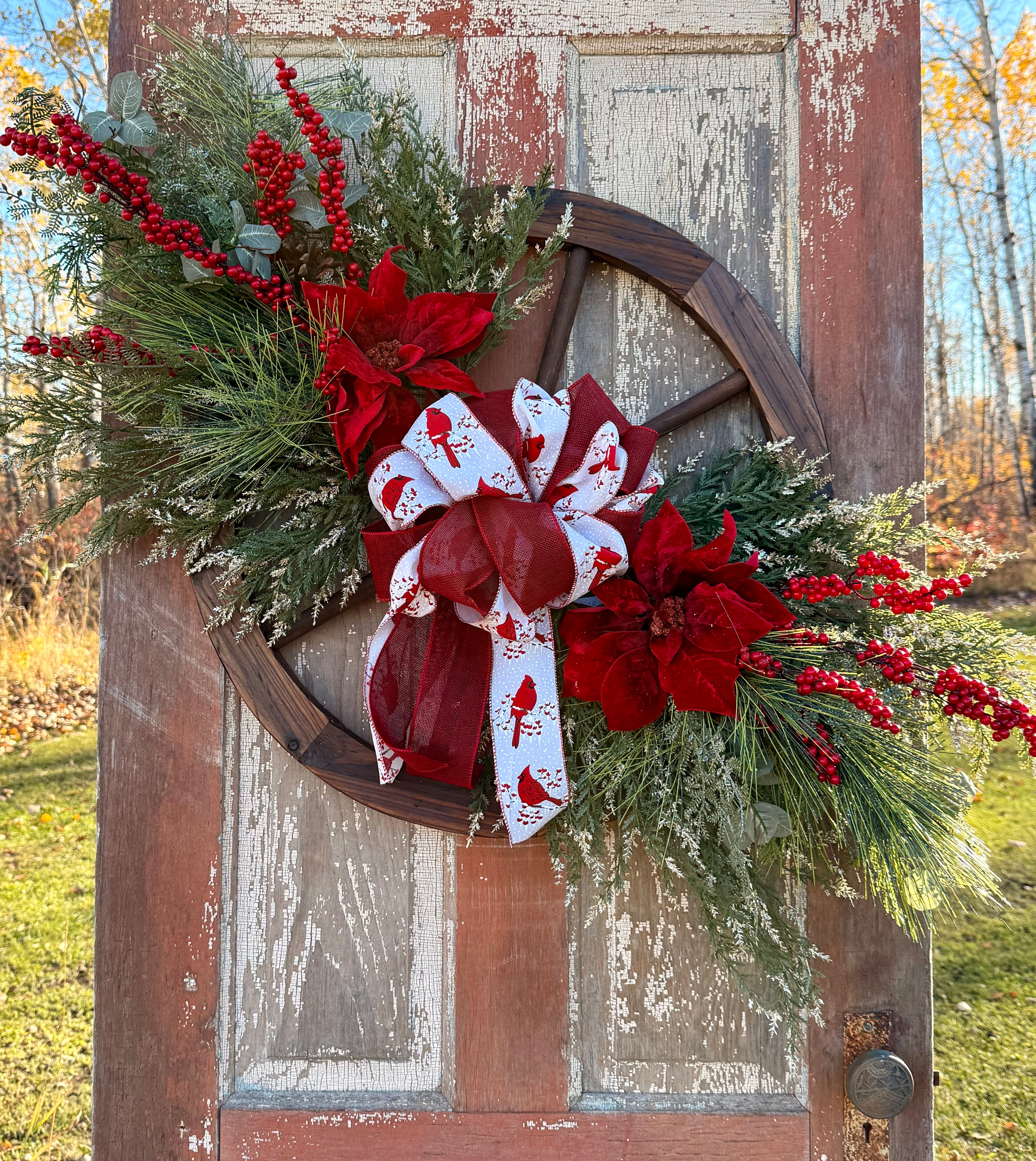 Poinsettia Wagon Wheel Wreath