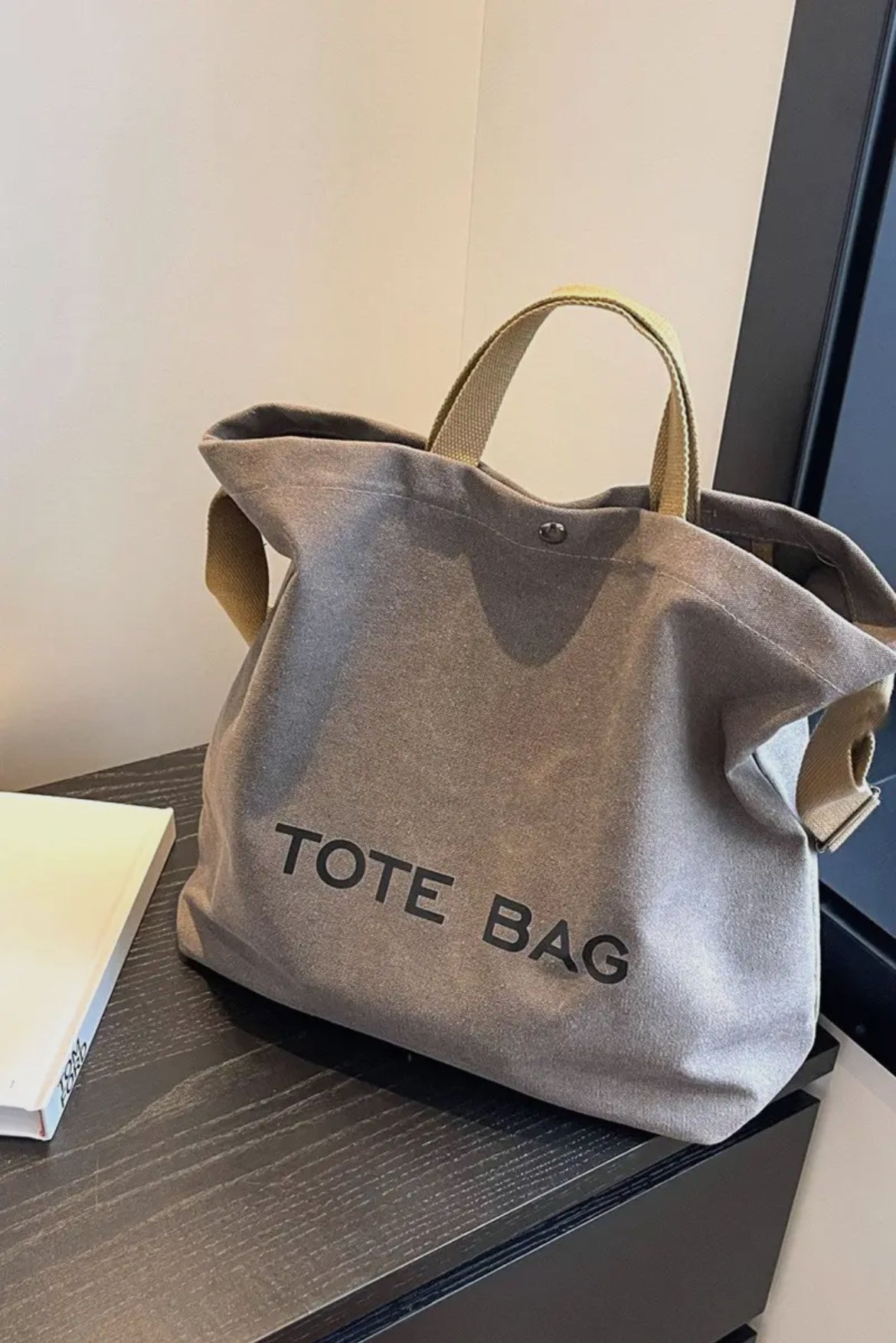 Canvas Shoulder Tote Bag: Gray
