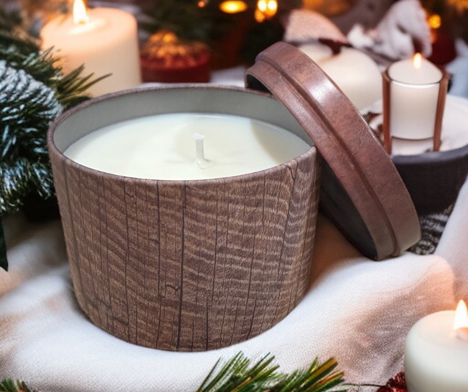 Rustic Wood 8oz Candle Tin