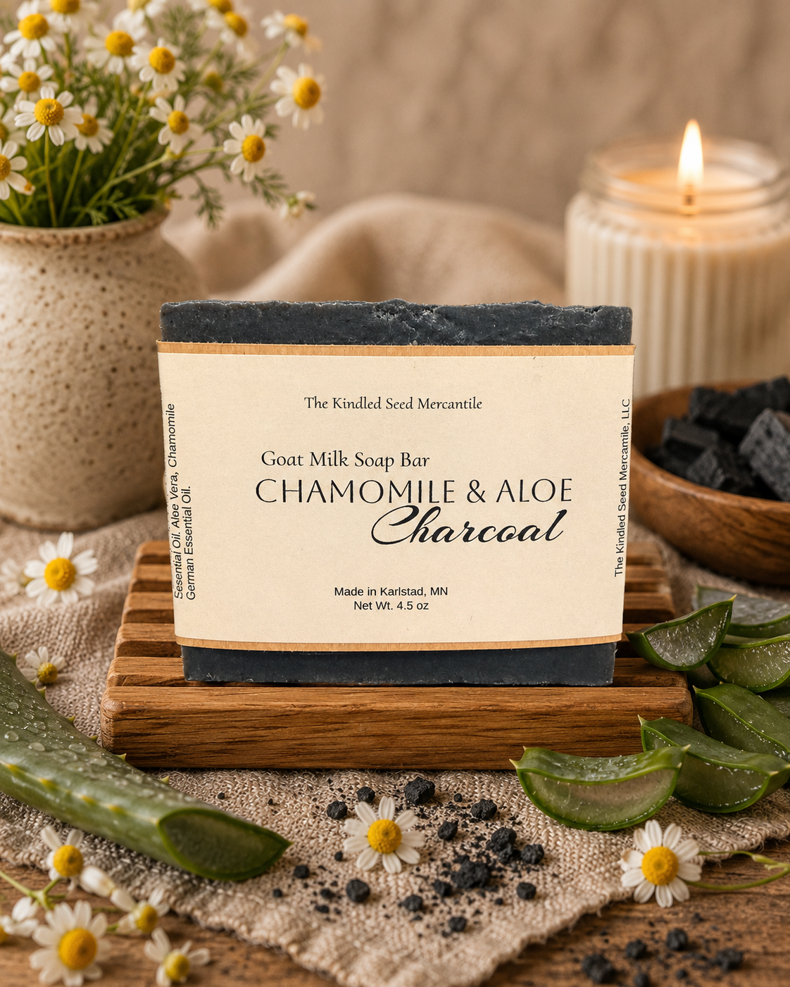 Chamomile & Aloe Charcoal Goat Milk Soap